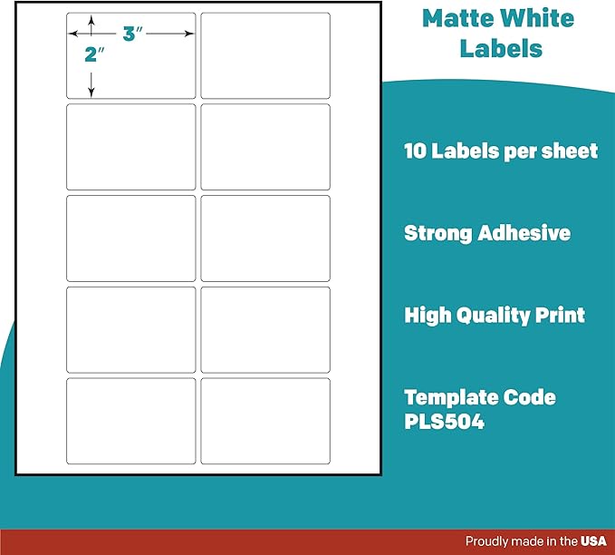 Premium Label Supply White Sticker Product/Shipping Labels – 3" x 2" – Laser/Inkjet Compatible – (10 per Sheet), 100 Sheets – 1,000 Total Adhesive Labels
