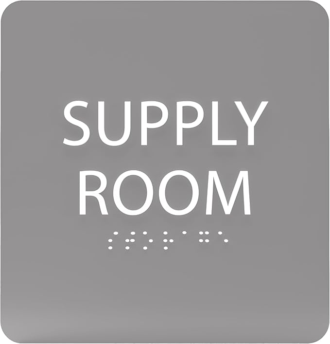 6" X6" Supply Room Sign - ADA Compliant Tactile Graphics Grade 2 Braille Text Acrylic Door Wall Signs - Stocking Tracking Monitoring Storage Room Sign for Office, School, Warehouse