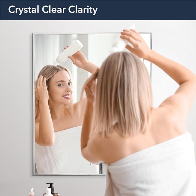 Head West Spectrum Modern Mirror 30"x36" | Stainless Steel Frame with Brushed Nickel Finish - Rectangular Shaped - Horizontal & Vertical Mount - Ideal for Bathroom and Living Room Decor