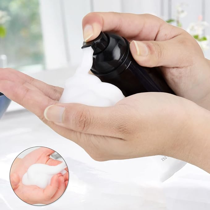Travel Foam Pump Bottle - 2oz Small Size Foaming Hand Soap Dispenser - Mini Portable Mousse Lash Shampoo Kit Container for Hair - Empty Leak Proof Plastic Black Foamer 30Pack