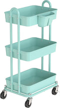 Simple Houseware 3-Tier Rolling Utility Cart with Hanging Bucket, Turquoise | Storage for Bathroom, Kitchen, Office, Study Room, Nursery Diaper