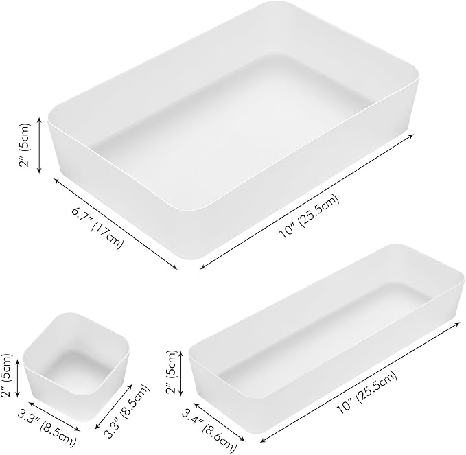 Poeland 20 Pcs Drawer Organizer Tray Storage Box for Bedroom Dresser Bathroom Kitchen, Frosted