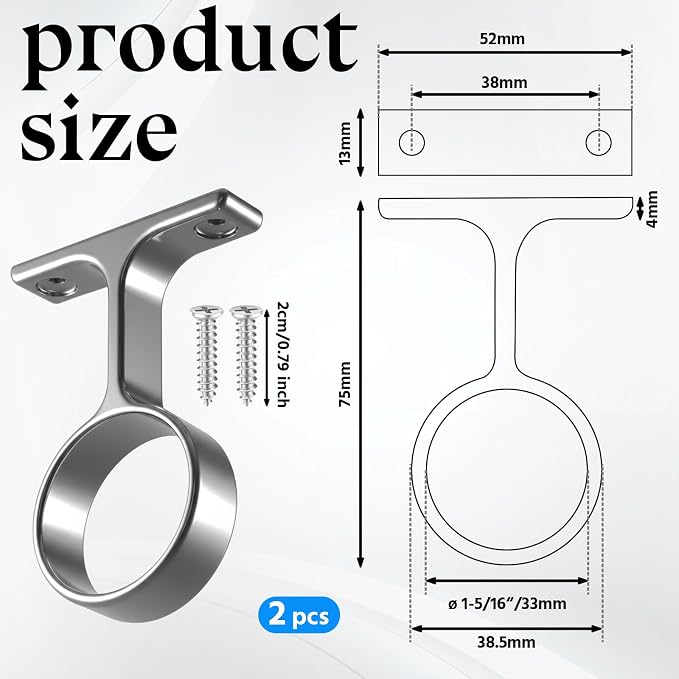 LEIFIDE 2 Pcs 1 5/16 Inch Diameter Round Wardrobe Closet Rod Suspended Center Support with Installation Screws Curtain Closet Rod Ceiling Mount Bracket for Home Wardrobe (Polished Chrome)