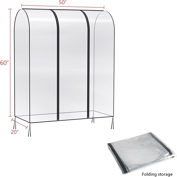 Zilink Clear Garment Rack Cover Transparent Clothes Rack Cover 50 in | Waterproof, Dustproof, Breathable, 2 Durable Zippers, Clear Garment Bags Wardrobe Cover for Garment Rack (Rack Not Included)