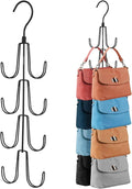 ZEDODIER 2 Pack Purse Organizer for Closet, Rotatable Purse Hanger Bag Holder, Max 16 Storage Capacity Backpack Rack, Metal Space Saving Hanger, Black