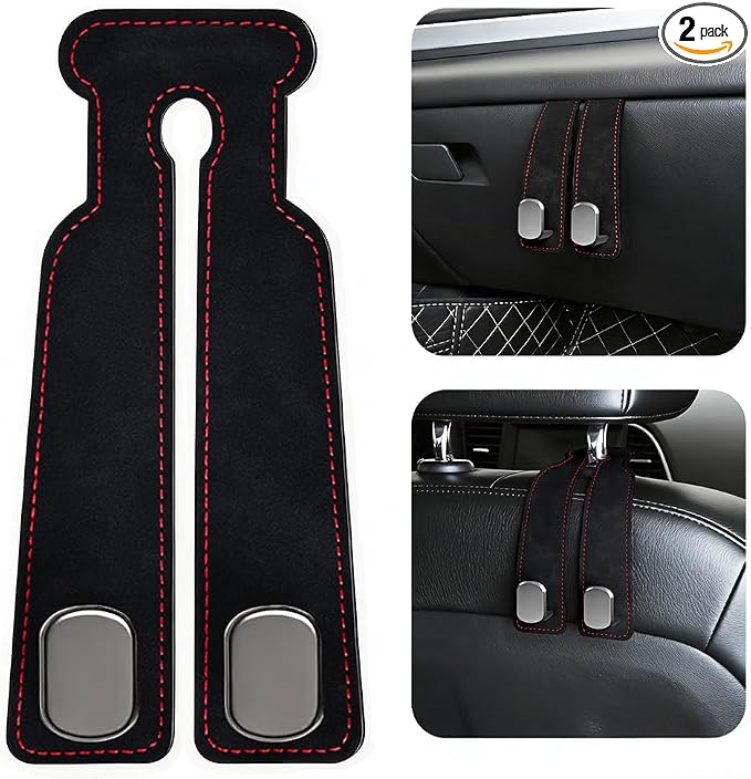 2-Pack Car Hanging Hooks for Car Seat Back & Glove Box, Black | Dual-Use Purses & Bags Hanger for Car With Metal Hooks - Keep Floor & Seats Clutter-Free, Car Interior Organizer Accessories