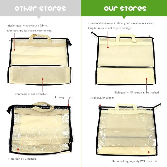 5 PCS Hanging Handbag Storage Organizer Non-Woven Transparent Dust-proof Homewares Purse Wallet Closet Storage Bag with Zipper and Handle (M)