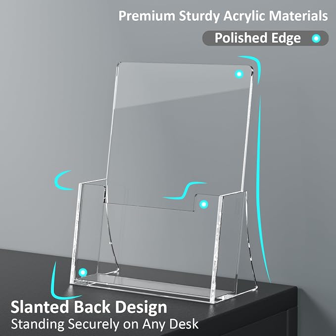Acrylic Brochure Holder 8.5 x 5.5 Inch 4 Pack, Clear Acrylic Bi-fold Flyer Holder, Brochure Display Stands for Pamphlets, Magazines, Leaflets, Literatures, Booklets, Desk Holder, Countertop Organizer