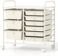 COSTWAY Rolling Storage Cart with 9 Drawer, Utility Cart with Metal Frame | Mobile Art Supply Craft Organizer, Multipurpose Storage Organizer for Paper, Office, School Teacher, Classroom, White