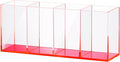 Clear Acrylic Makeup Brush Organizer with Neon Pink Base, 4 Sectional Office Desk Organizer, Makeup Brushes Bathroom Accessories Holder, Pen Holder for School Supplies & Dorm Room Essentials