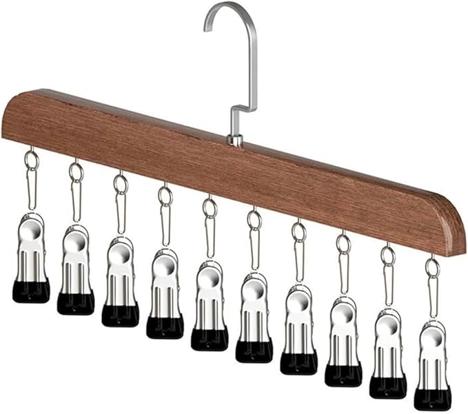 Hanging Closet Organizer with 10 Clips, Space Saving Closet Storage for Hats, Scarves, Socks, Jeans, Skirts & Pants, Multi-Purpose Clothes Hanger with Clips (1 PCS, Vintage)