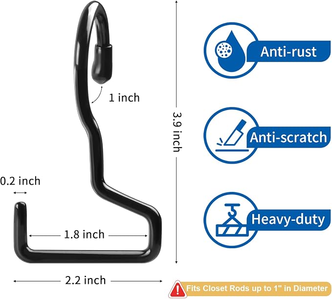 16 Pack Purse Hanger for Closet, Large Purse Hooks for Closet Rod, Black Bag Holder for Closet, Purse Organizer for Hanging Handbags, Belts, Hat,Jeans