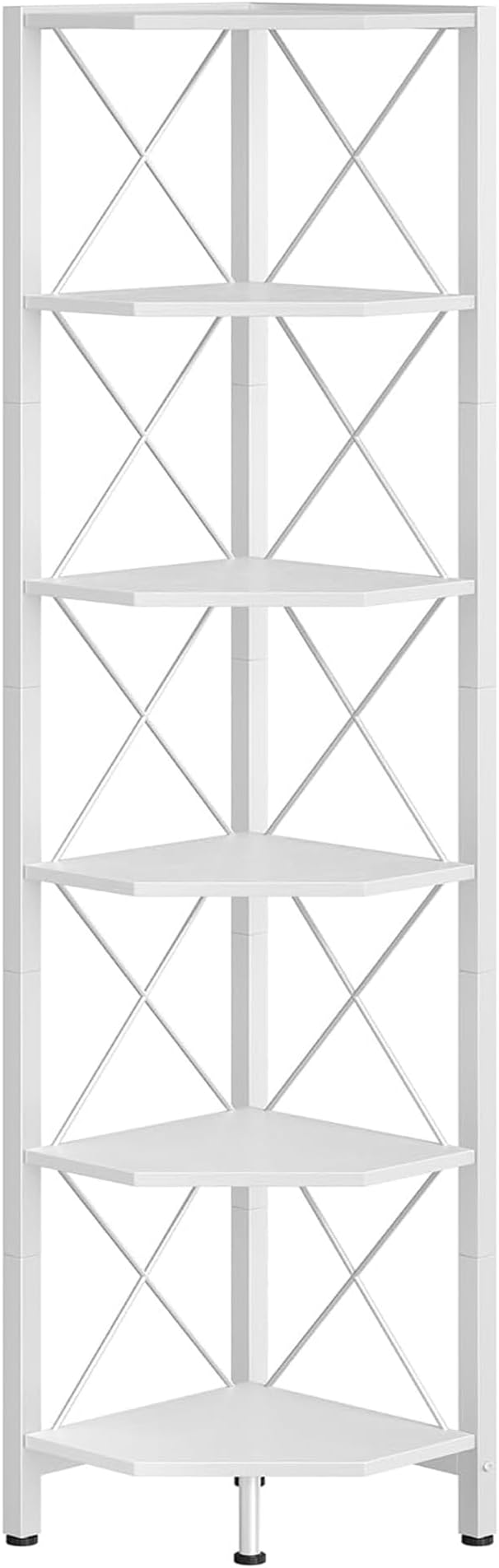 CHOEZON 6-Tier Corner Shelf, Corner Bookcase, 66.9" Tall Vertical Display Rack, Plant Stand, Open Storage Shelf, for Living Room, Bedroom, Study, Kitchen, White TCJ13WB