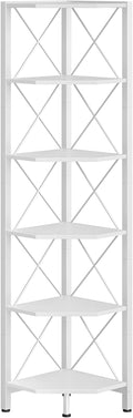 CHOEZON 6-Tier Corner Shelf, Corner Bookcase, 66.9" Tall Vertical Display Rack, Plant Stand, Open Storage Shelf, for Living Room, Bedroom, Study, Kitchen, White TCJ13WB