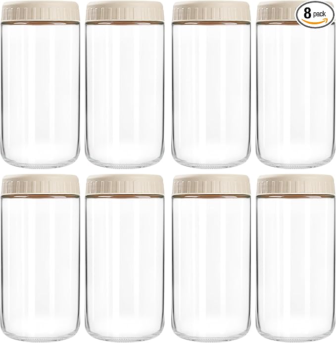 SHOWIN Overnight Oats Containers with Lids, 24oz Glass Jars with Lids 8 pcs, Apricot, Wide Mouth Mason jars for Salad, Yogurt, Snacks, Meal Prep