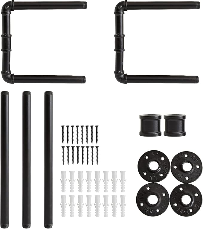 IBUYKE Industrial Pipe Clothes Rack, 50 Inch Wall Mounted Clothing Rack, Space-Saving Hanging Closet Rod, Heavy Duty Multi-Purpose Garment Rack for Closet and Laundry Room(4 Bases), Black TYJ002H