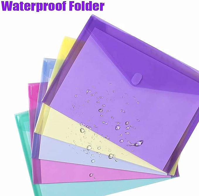 Sooez 6 Pack Plastic Envelopes File Folders, Plastic Folders with Safe Closure, Colored Folder for Documents Organizer Letter/A4 Size, Clear Filing Folder for Office School Supplies Storage, 6 Colors