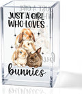 Just A Girl Who Loves Bunnies Acrylic Pencil Holder Cup, Inspirational Gifts for Friends Coworker, Funny Bunnies Pen Holder for Women Girls Bunny Lover, Pencil Cup for Desk, Makeup Organizer