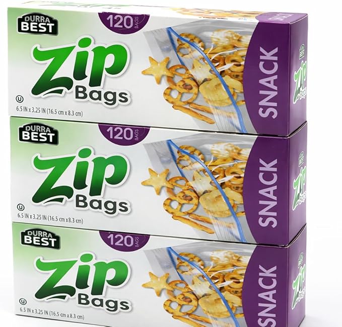 Snack Zip Bags - 360 Count | Resealable, Leak-Proof & Freezer Safe Food Storage Bags | BPA-Free Durable Zip Seal for Snacks, Fruits, Veggies & Lunch | DURRA BEST