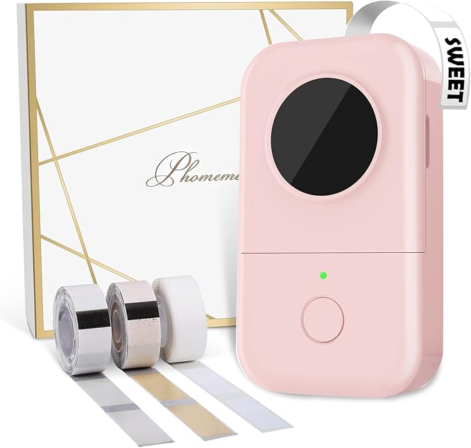 Phomemo D30 Label Maker Machine with Tape 3 Roll Adhesive Label, Bluetooth Mini Label Printer Thermal Wireless Small Labeler Machine for Home, Office Organization,Pink