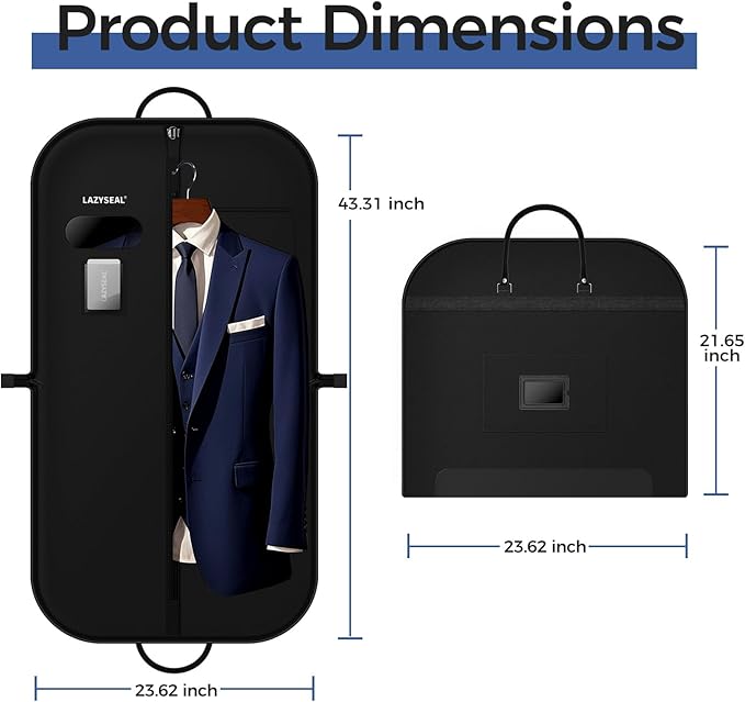 Garment Bag for Closet Storage and Travel 43-Inch Waterproof Dustproof Suit Luggage Bag Unisex Clothes Bag Durable 600D Oxford Fabric 2-in-1 Hanging Suit case Coat Bag for Man, Woman
