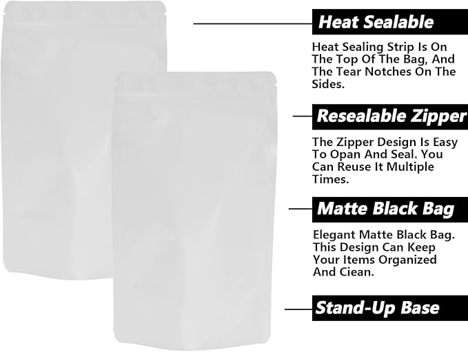 100PCS Smell Proof Resealable Pouch Bags,ULIFESTAR Aluminum Foil Flat Food Storage Bag,Sealable Pcsaging Zipper Pouches with Tear Notches for Pcsaging Lipgloss,Jewelry,etc(12*20cm/4.72*7.87",White)