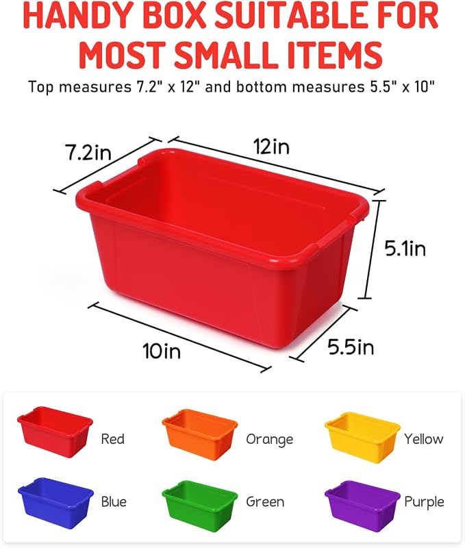 GAMENOTE 6 Quart Storage Bins with Lids, Plastic Latching Box for Classroom & Kids Toy Storage,Stackable Shoe Box Size Containers for STEM Morning Tubs, Crafts & Blocks (6, Colorful Without Lid)