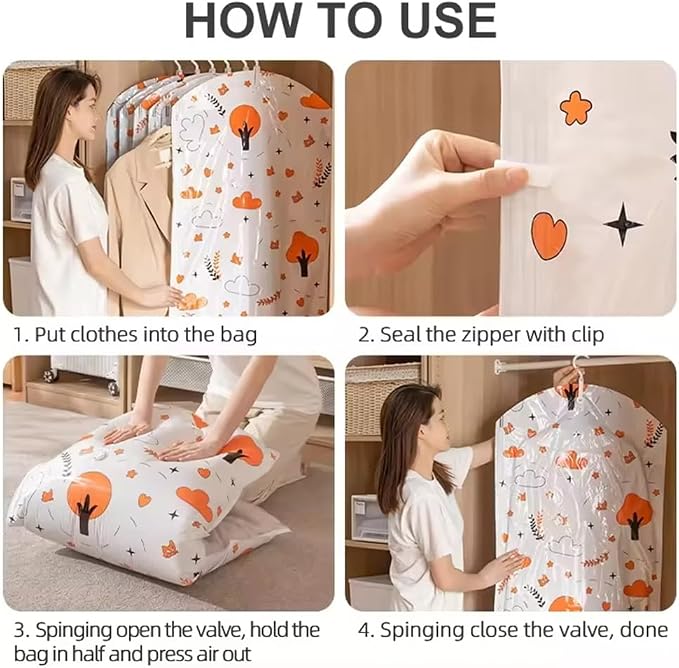 Hanging Vacuum Storage Bags, Space Saver Bags for Clothes, Vacuum Sealer Bags with Heavy Duty Hanging Hooks for Clothing, Suits and Jackets, Closet Organizers and Storage