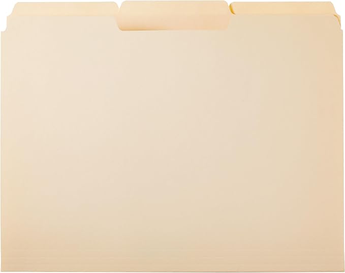 Amazon Basics Sturdy File Folders with Reinforced Tabs for Filing and Organization, 1/3-Cut Tab, Assorted Positions, Letter Size, 8.5x11 inches, Manila, 200-Pack