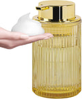 Foaming Soap Dispenser, 12 Oz Amber Glass Foam Hand Soap Dispenser, Refillable Lotion Soap Dispenser with Removable Pump for Kitchen Hand Wash Dispenser, Modern Slim Ribbed Bottle for Decor