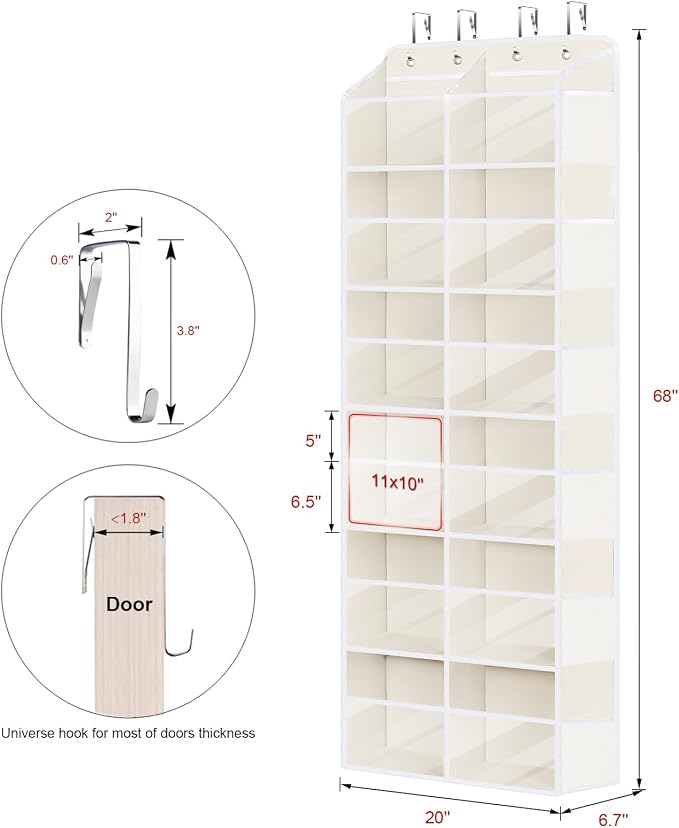 Univivi Hanging Door Organizer, 6 Tiers Large Over Door Storage, Beige | High Load-Bearing Capacity, 4 Sturdy Hooks, Easy Installation, Hanging Door Organizer for Closet, Bedroom, Nursery, Sundries