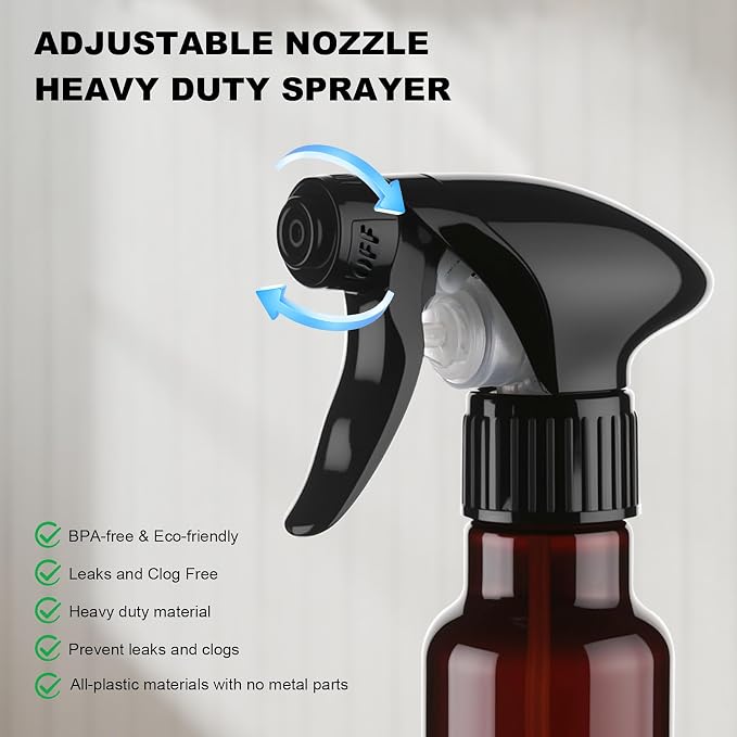 Spray Bottles 4oz/120ml Plastic Small, Clear, 2 Pack | Mist/Stream Spraying, Heavy Duty, For Hair, For Cleaning Solutions, For Plants