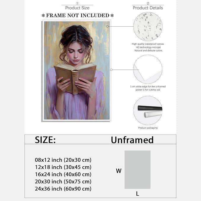 Girl Reading Book Lover Art Aesthetic Poster Canvas Wall Art Decoration Living Room Home Decor Bedroom Decoration Poster Unframed24x36inch