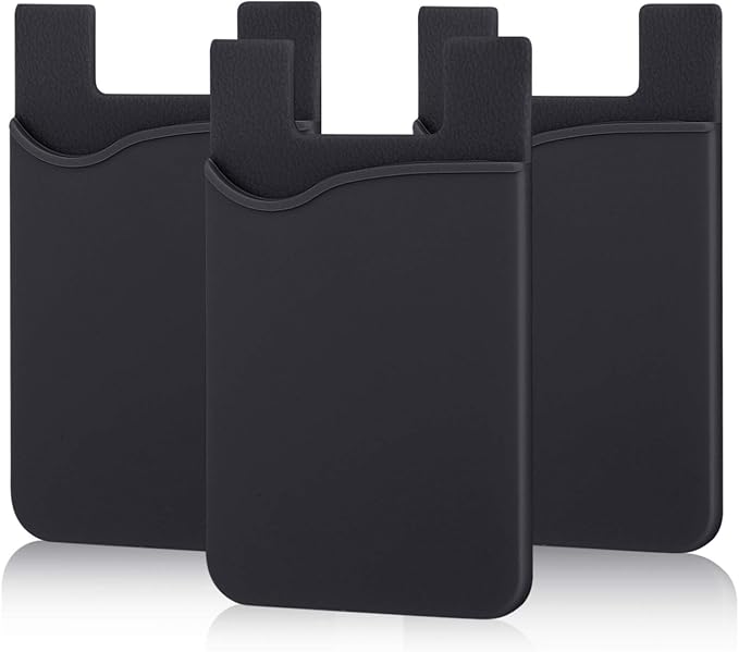 Pofesun Adhesive Phone Card Holder, 3 Pack Silicone Stick-on Wallet ID/Credit Card Holder Pouch Sleeve Self Adhesive Sticker Case for iPhone 17 16 15 14 13 12 Pro Max,iPad,Samsung Galaxy,Tablet