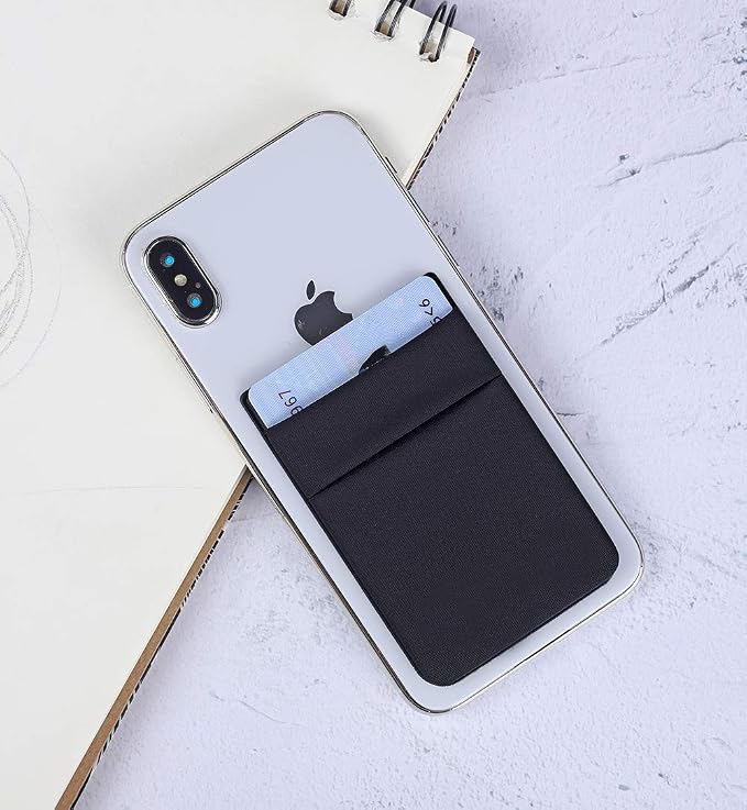 2Pack Adhesive Phone Pocket,Cell Phone Stick On Card Wallet Sleeve,Credit Cards/ID Card Holder(Double Secure) with Sticker for Back of iPhone,Android and All Smartphones-Black