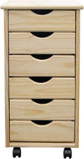 Jela-USA Solid Pine Wood 6 Drawer Rolling Cart, Natural