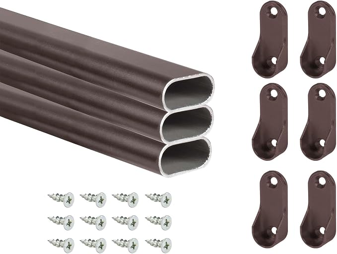 Outwater 48 Inch Oil Rubbed Bronze Aluminum Oval Closet Rod Kit, 1-3/16 Inch x 19/32 Inch Profile, Includes Matching Screw Mount Supports and Mounting Screws, Pack of 3