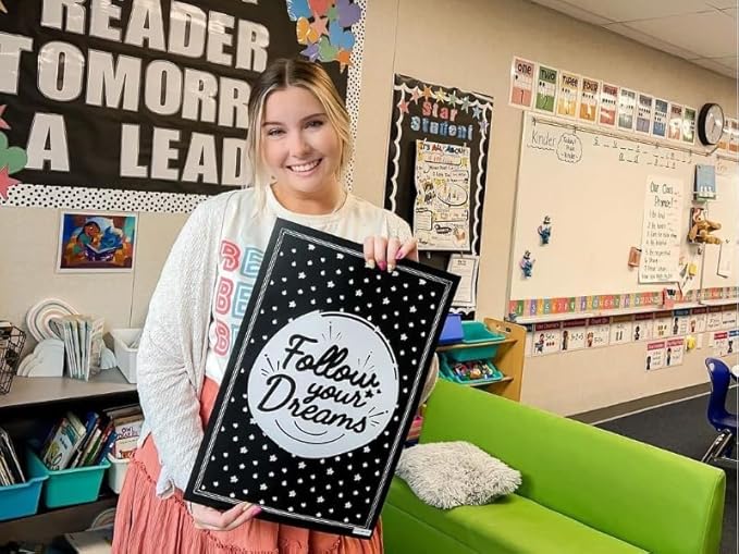 Flora Maria Shop 32 Set of 64 Motivational Posters,1 Free Inspirational Poster, Positive Classroom Decorations Quotes & Teacher Bulletin Boards, Growth Mindset for Elementary, Middle, High Schools