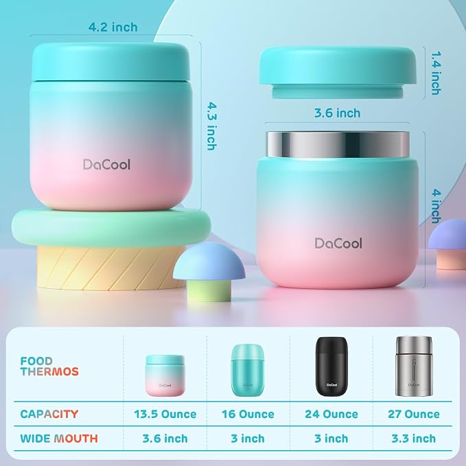 DaCool Kids Thermo for Hot Food Vacuum Stainless Steel Insulated Food Jar 13.5 OZ Kids Lunch Food Thermo Insulated Lunch Container Bento for School Office Picnic Travel Outdoors,Leakproof,BPA Free