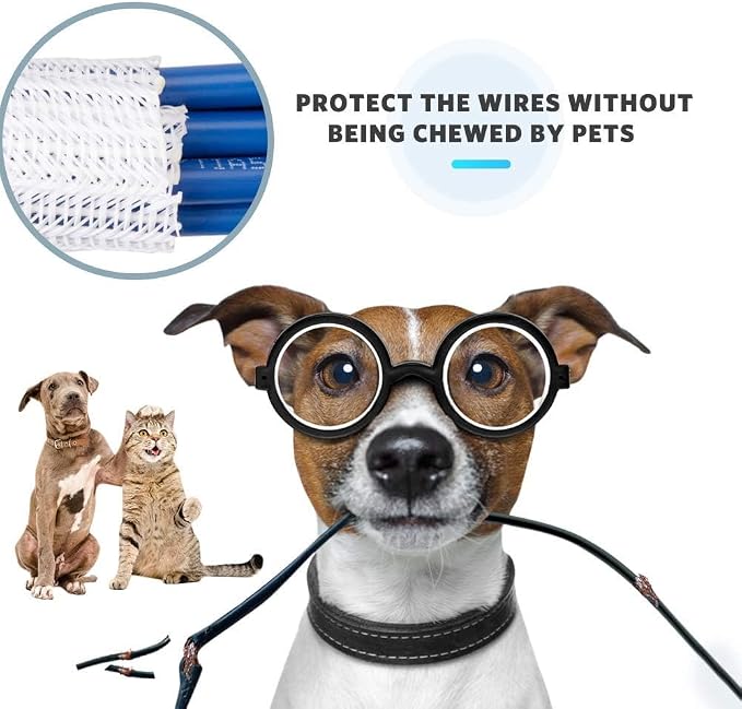 AGPTEK Cable Sleeve Cover, 10ft - 4/5 inch Desk Cord Organizer Cable Hider, Home Office Wire Management Computer TV Wire Loom Tubing, Pet Proof Cord Protector, from Cat Dog Chewing, White