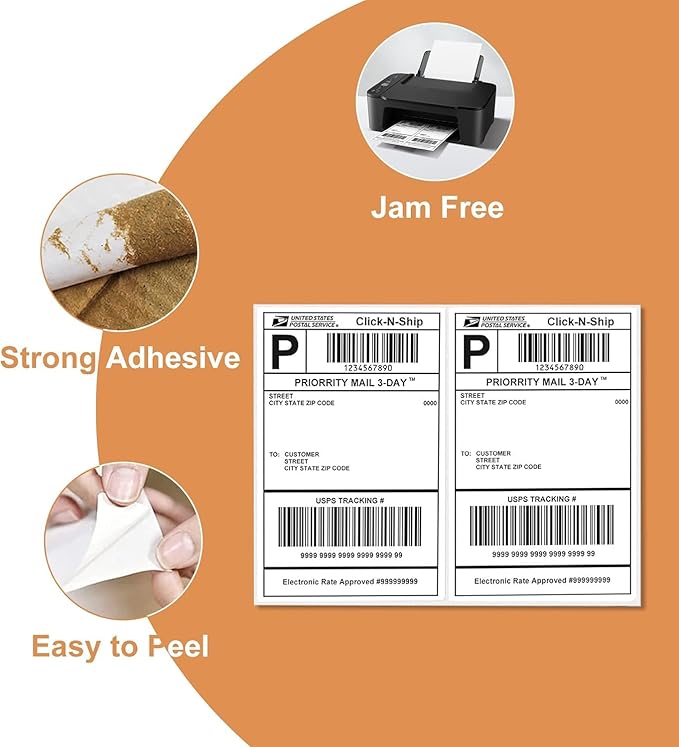 4000 Labels Half Sheet Matte Blank White Round Corner Self Adhesive Shipping Labels for Laser and Ink Jet Printers