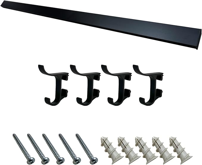 Modern Aluminum Wallmount Organizer, 32.3" Rail with Adjustable 4 Hooks, Wall Rail (Ivory) (Ivory, 32.3" Rail with 4 Hooks)