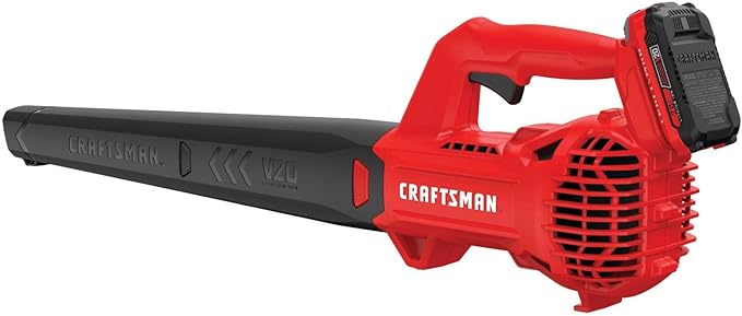 CRAFTSMAN 20V MAX Cordless Leaf Blower with Battery and Charger, Hard Surface Electric Leaf Blower,Powerful up to 90 MPH, Red (CMCBL710D1)
