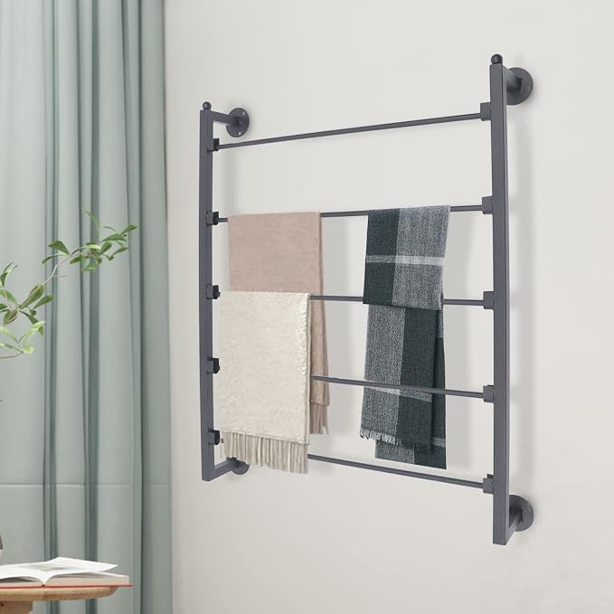 5-Tier Wall Mounted Scarf Rack, Retro Iron Wall Mounted Display Rack Space-Saving Hanging Organizer Multifunctional Metal Holder Organizer for Ties Silk Ribbon Scarves(23.6'' x 3.9'' x 29.5'')