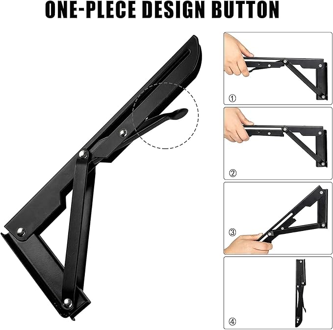 Folding Shelf Brackets - 8 inch 4Pcs Heavy Duty Metal Collapsible Shelf Bracket, DIY Wall Mounted Foldable Shelf Bracket, Space Saving for Bench Table