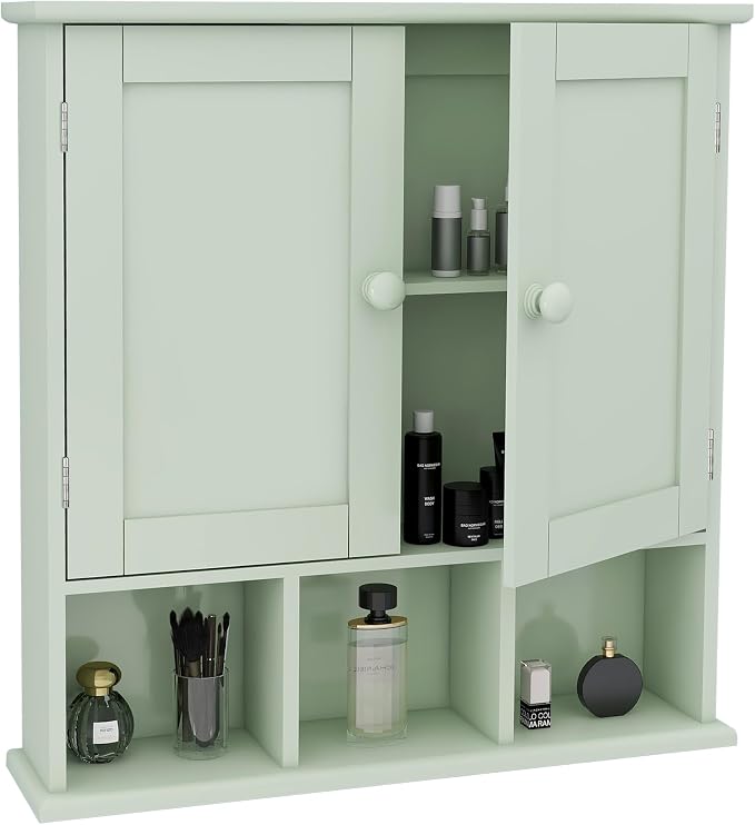 TaoHFE Green Bathroom Cabinet,Bathroom Wall Cabinet with 2 Door Adjustable Shelves,Over The Toilet Storage Cabinet,Green Bath Room Cabinet Wall Mounted,Medicine Cabinets for Laundry Kitchen