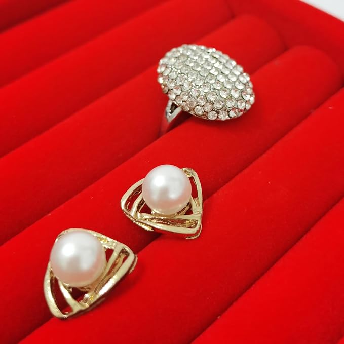 SCIKHETF Velvet Ring Earrings Studs organizer Tray Small Ring Insert Display Tray 5 Slots Stackable (Red)