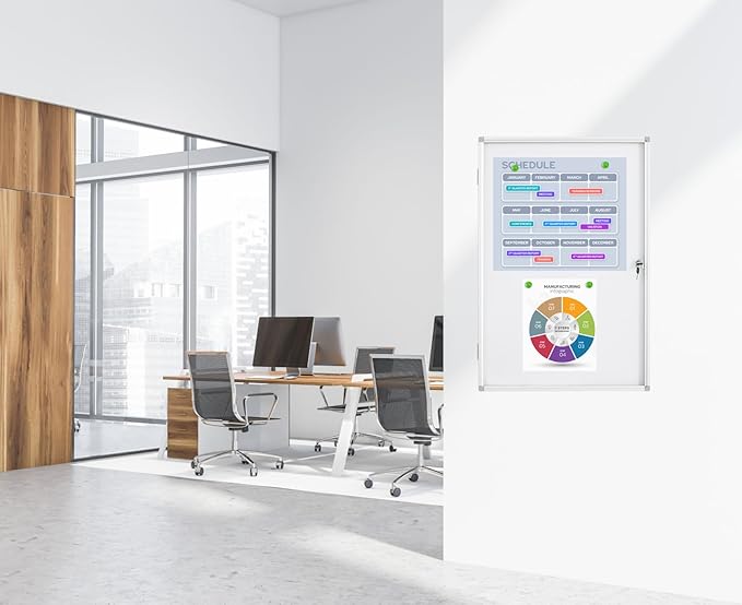 Lockable Magnetic Whiteboard Bulletin Board 36 x 24 Inch – Indoor Wall Mounted Enclosed Notice Board with Acrylic Door, Aluminum Frame & 2 Keys for Office, School, Home & Lobby