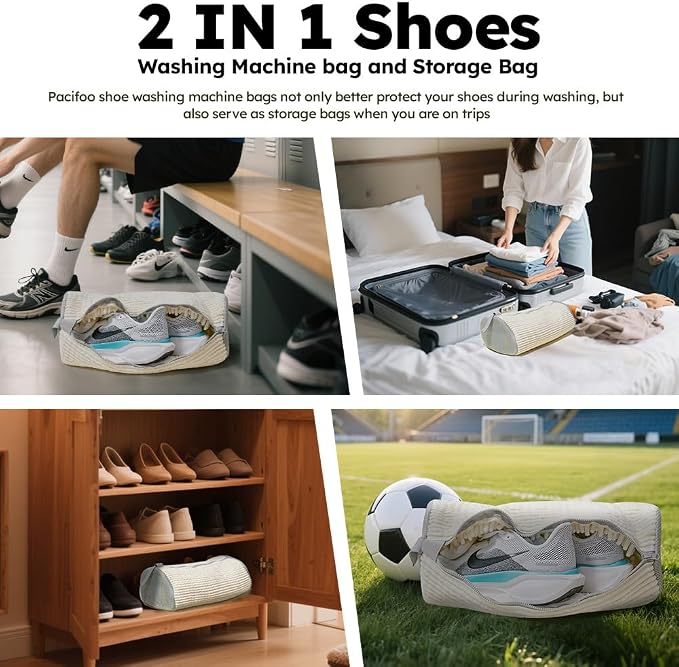 Shoe Washing Machine Bag: Shoe Washing Bag Keeps Clean - Reusable Laundry Shoe Bag for Sneaker Tennis Shoes Unstain Cleaner Kit(Cream 2 Pcs)