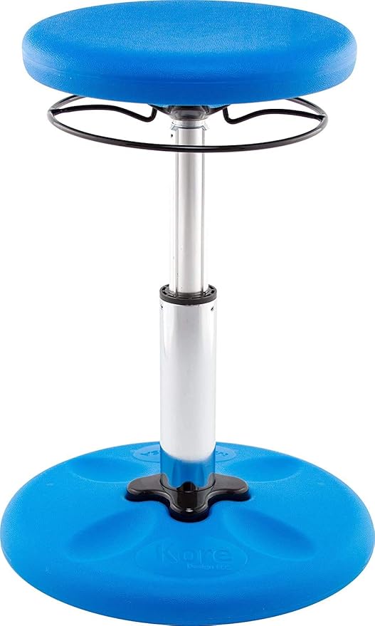 KORE Design Adjustable Wobble Stool Chair, Girls + Boys Kid Desk Stools, Ergonomic Small Office Chairs, Flexible Seating for Active Kids, ADD/ADHD, Classroom, Home, Age 6-11, Standard (14-19in), Blue
